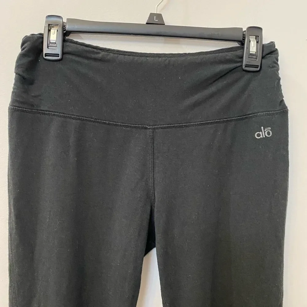 ALO Yoga Black Button-Detail Cropped Leggings Women Size S